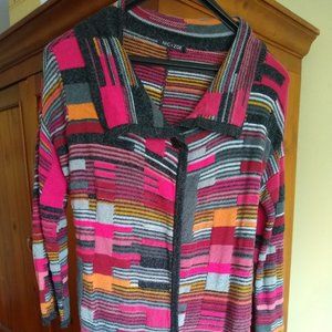 EUC NIC+ZOE sz. L Multi-Color Patchwork One-Button Cardigan